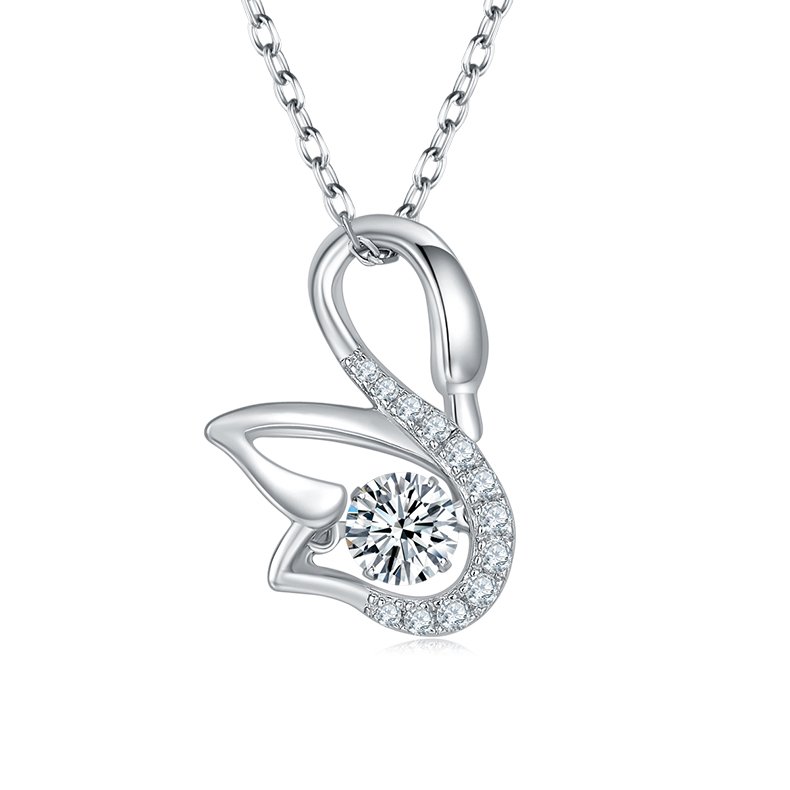 S925 Sterling Silver 0.5ct D Color VVS1 Moissanite Swan Pendant Necklace 45cm Platinum Plated Hypoallergenic GRA Certified Gift Box