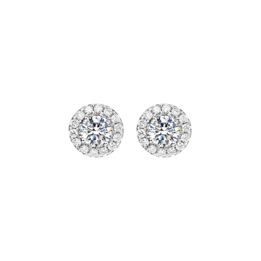 Orecchini da sposa, da donna, vintage, forma rotonda con diamante da 0,4 carati, oro bianco