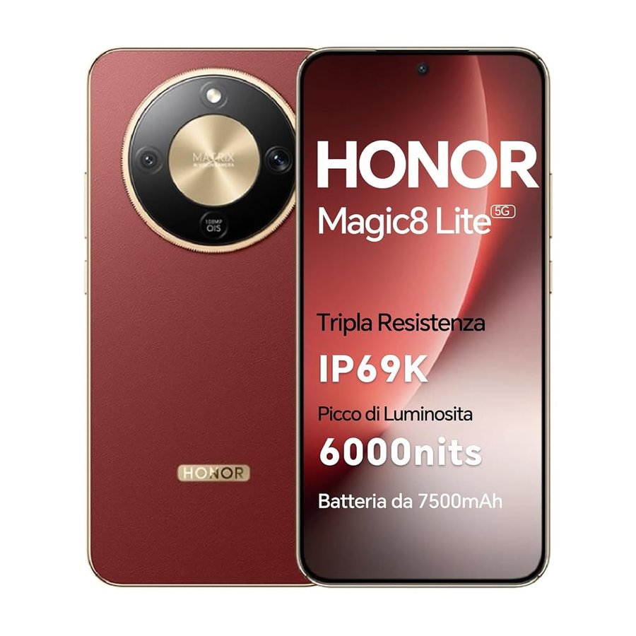 HONOR Magic8 Lite Smartphone, 8+512GB, Pantalla AMOLED de 6,79 Pulgadas, Triple Resistencia IP68/IP69K, batería de 7500 mAh, cámara de 108 MP con OIS, Doble SIM, NFC. (Reddish Brown, 512, GB, 8, GB)