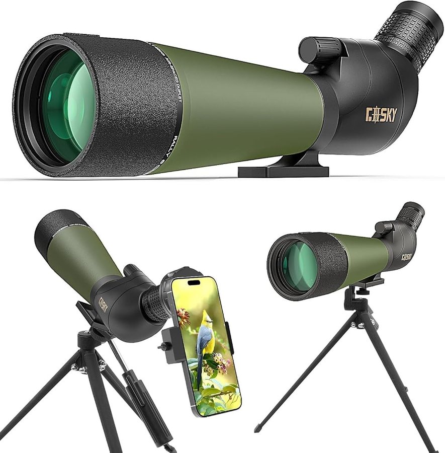 Gosky 20-60x80 da osservazione con treppiede, borsa da trasporto e smartphone - BAK4 HD cannocchiale ad angolo - cannocchiale impermeabile per caccia al bersaglio Bird Watching