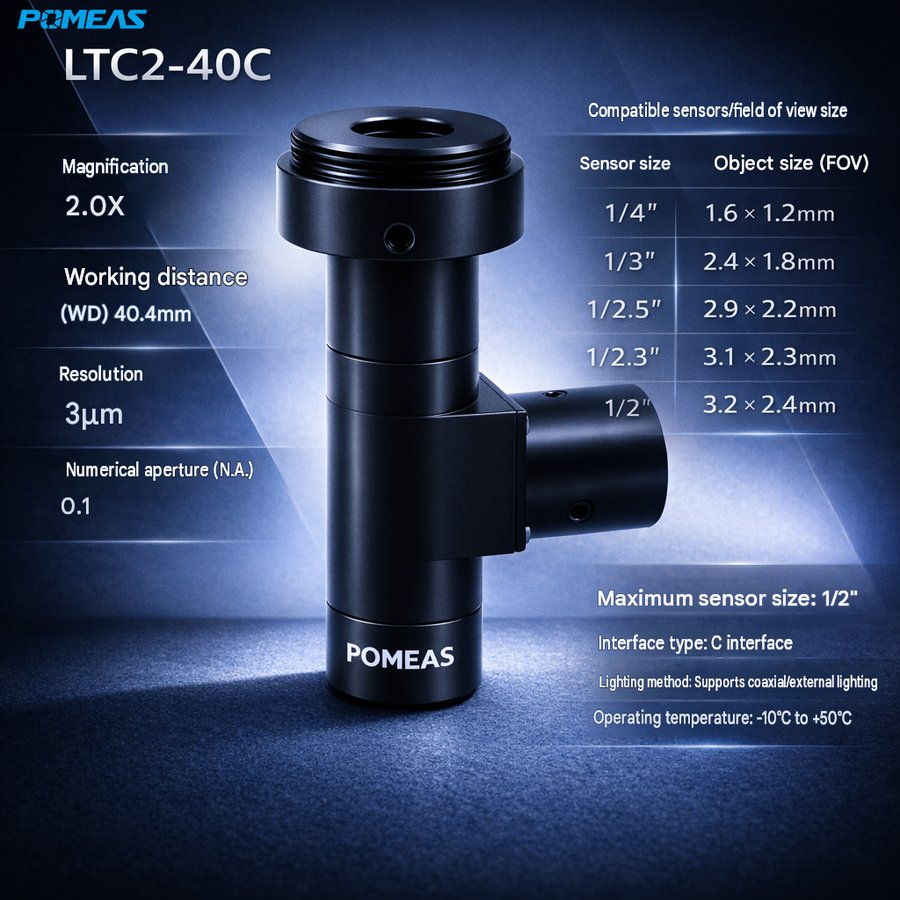 LTC2-40C 2X Coaxial Telecentric Lens For Machine Vision Measurement And Reflective Surface Inspection