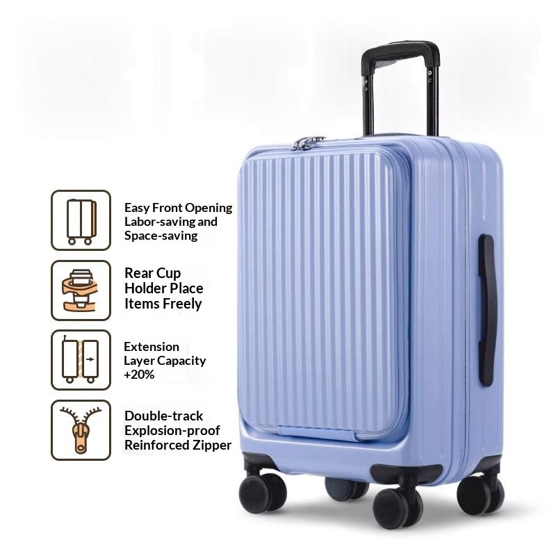 New Side-Opening Expandable 20-Inch Carry-On Rolling Suitcase 26-Lock Travel Luggage 24-Large Capacity Leather Bag For Men And Women