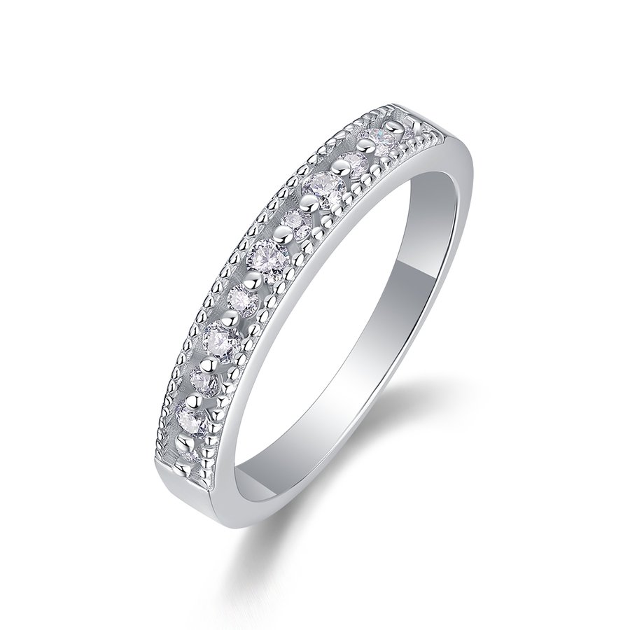S925 Silver 2.5g Platinum Plated Moissanite Ring, 2.8mm Milgrain Stackable Band, GRA Certified US 5-9