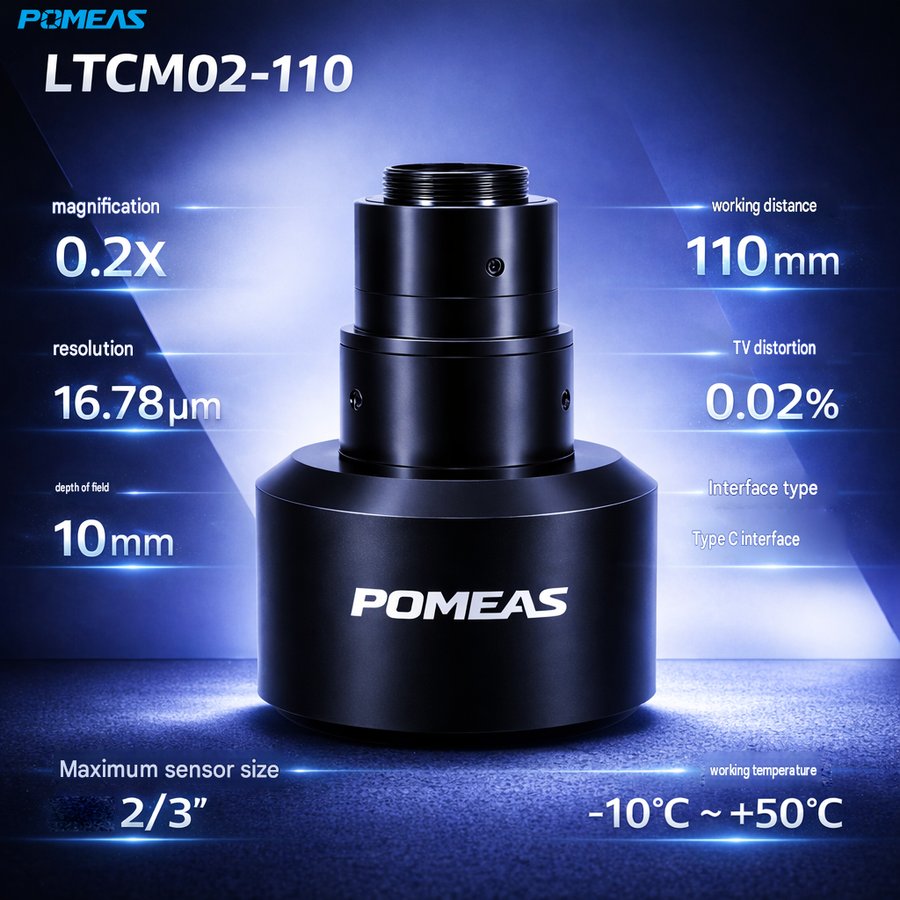 0.2x Telecentric Lens 110mm Working Distance C-Mount 3MP Camera 10mm Depth Field Factory Automation Inspection