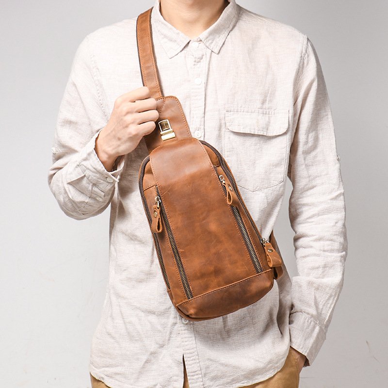 Men's Crazy Horse Leather Sports Crossbody Bag