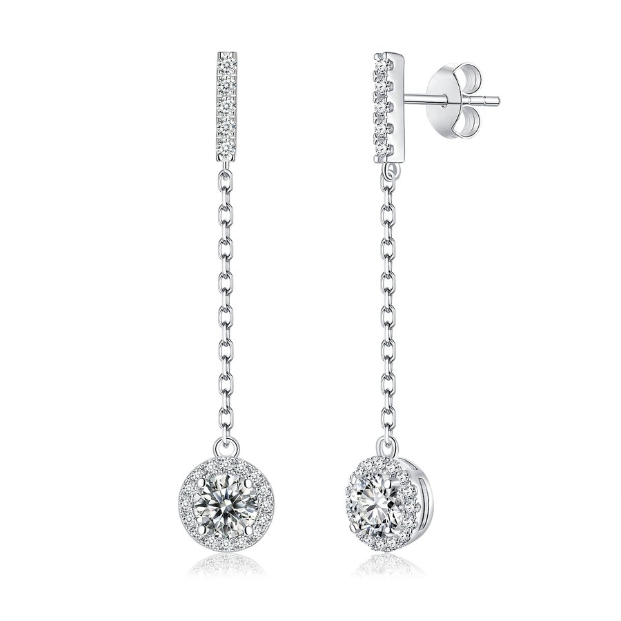 S925 Sterling Silver Moissanite Dangle Earrings 0.5 Or1CT  Platinum Plated Chain Drop With Halo Setting & GRA Certificate Elegant Jewelry Gift Box Set For Women