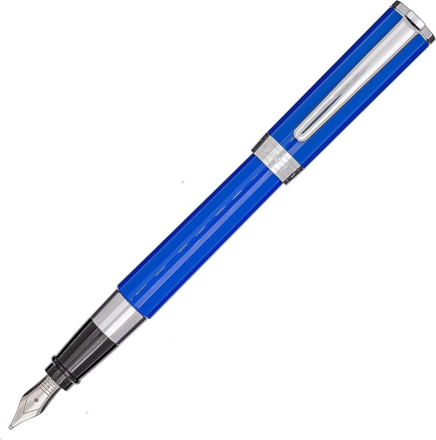 Aurora TU - Penna stilografica in resina blu con finiture cromate, pennino in acciaio cromato, spessore M, confezione regalo
