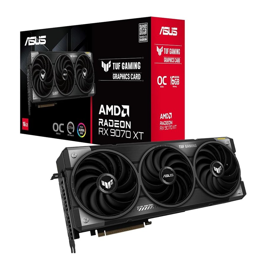 ASUS TUF Gaming Radeon RX 9070 XT OC Edition 16 GB GDDR6 Scheda grafica da gioco (PCIe® 5.0, 16 GB GDDR6, HDMI/DP 2.1, 3.125 slot, componenti di grado militare, rivestimento PCB protettivo, ventole