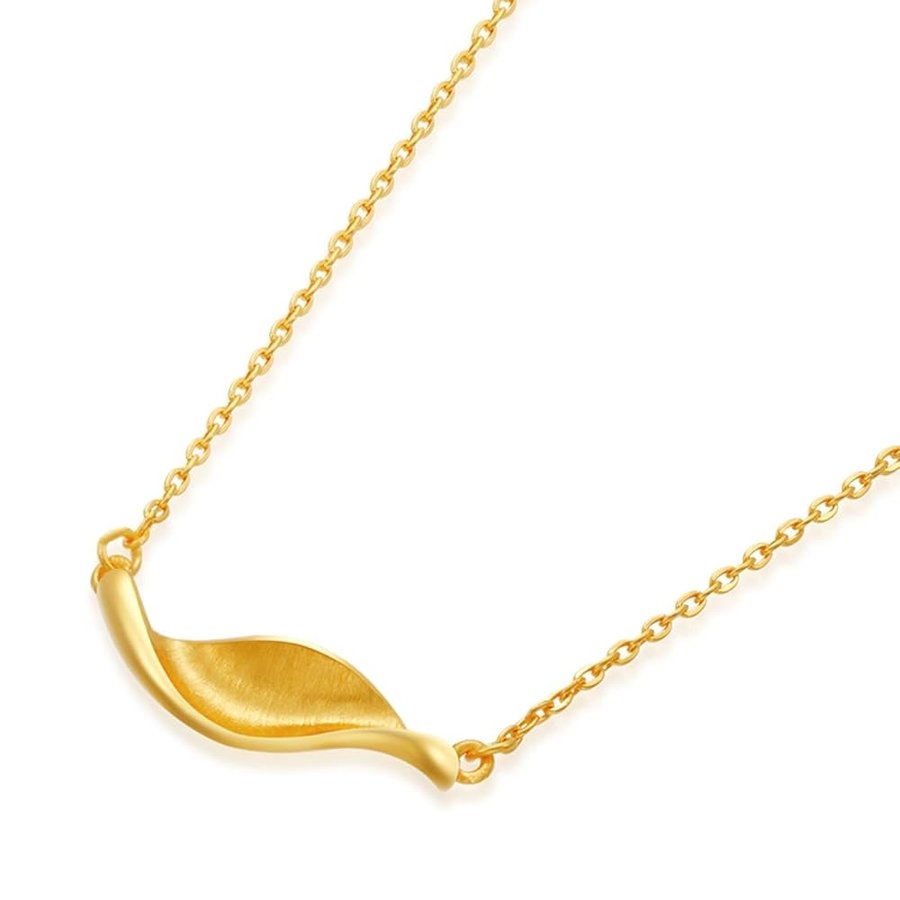 Collana da donna in oro giallo 750 18 carati, collana con ciondolo a foglia piatta, Oro giallo 18 carati (750), Senza zirconi