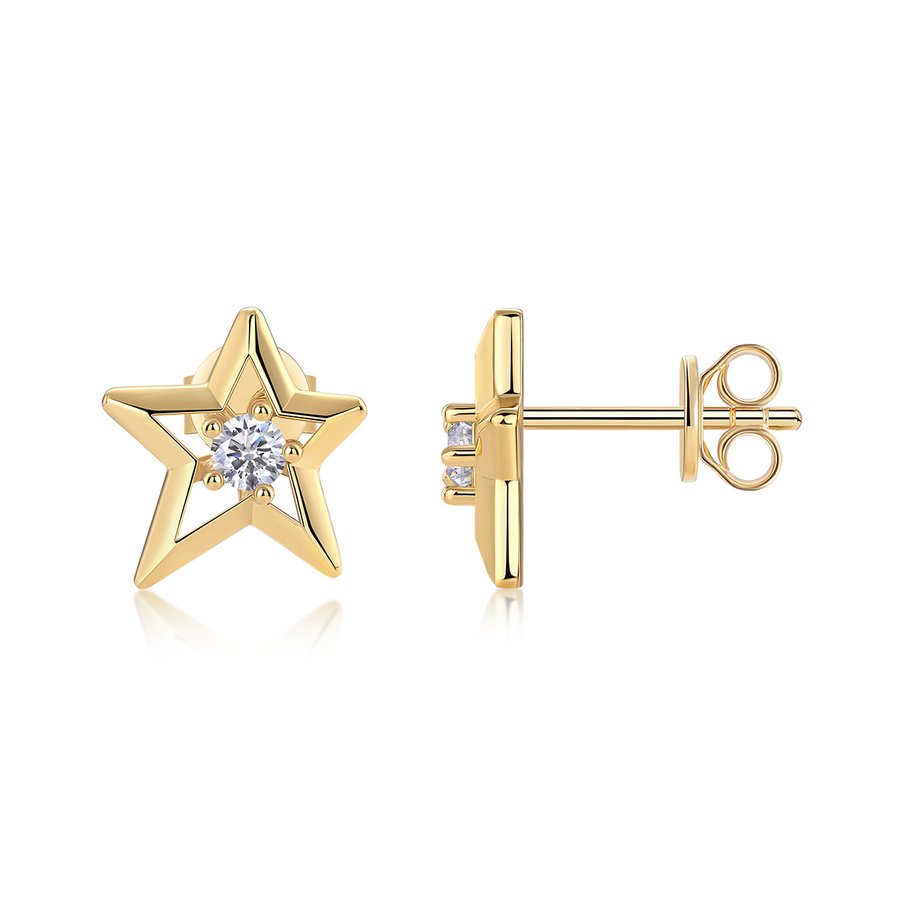 S925 Sterling Silver Star Stud Earrings, 3mm D-VVS1 Moissanite, Platinum Plated 2.1g Women's Jewelry Gift Box