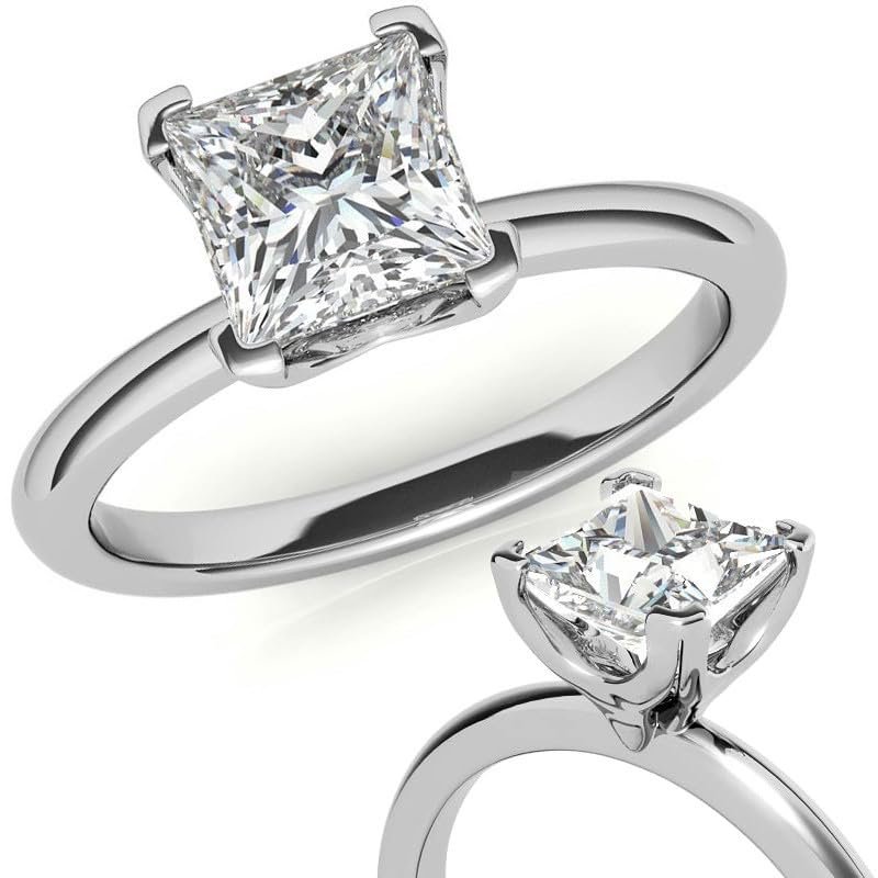 Personalizzabile IGI 2.0 carati Principessa taglio eccellente diamante cresciuto creato in laboratorio Nova, anello di fidanzamento solitario a quattro rebbi in oro bianco giallo rosa 14 carati per le