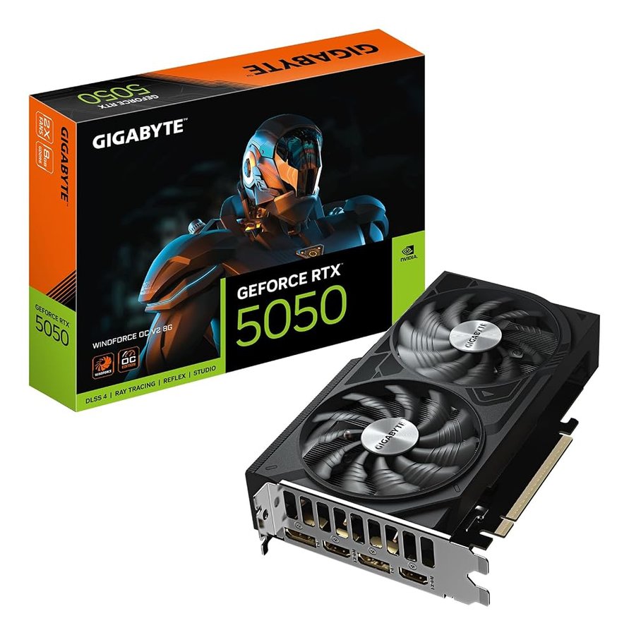 Gigabyte GeForce RTX 5050 WINDFORCE OC V2 8G Scheda Grafica - 8GB GDDR6, 128bit, PCI-E 5.0, 2572MHz Frequenza core, 2 x DP, 2 x HDMI, NVIDIA DLSS 4, GV-N5050WF2OCV2-8GD