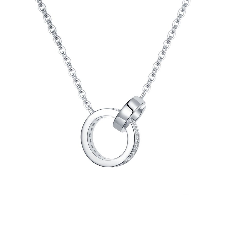 S925 Sterling Silver Interlocking Double Ring Moissanite Necklace 43cm Pave Design D Color VVS1 GRA Certified Gift Box