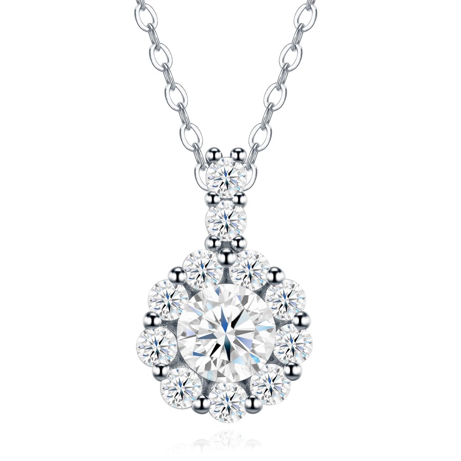 S925 Sterling Silver 1ct D Color VVS1 Moissanite Necklace 40cm Halo Design Platinum Plated GRA Certified Gift Box