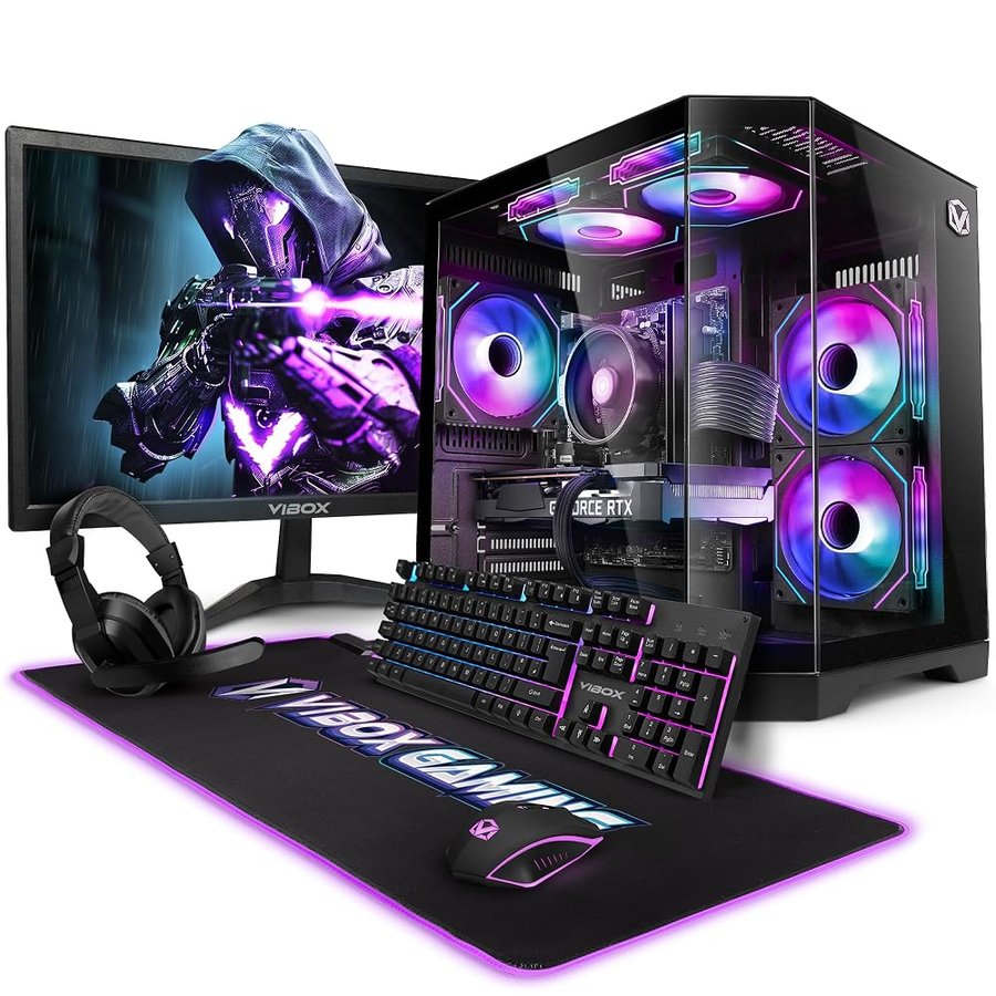 Vibox PC Gaming Completo • Schermo da 23 pollici • AMD Ryzen 5 5500 6 cores • Nvidia RTX 3050 6GB • 16GB RAM • 500GB SSD • Windows 11 • WiFi 6 + Bluetooth 5.4 • Noir