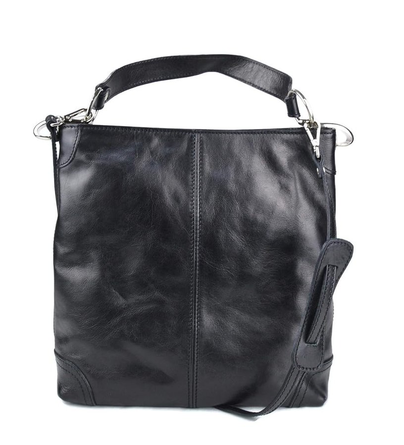Borsa in pelle da donna - Elegante borsa a tracolla con pregiata pelle italiana nero