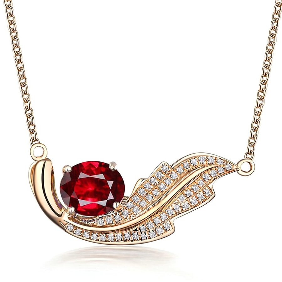 Collana da donna con ciondolo in oro giallo 18 K 750 anelli da sposa per donna con rubino giallo oro, oro 750, Rubino