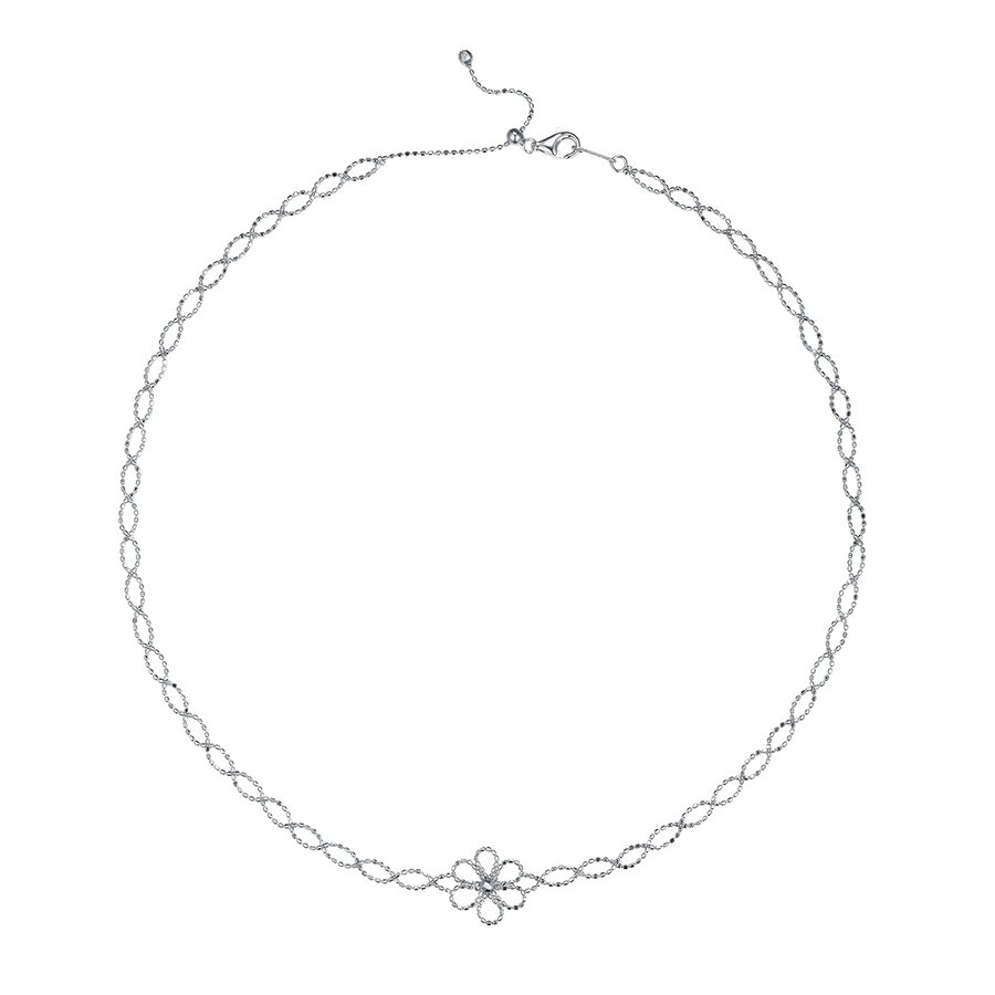 S925 Sterling Silver Hollow Flower Necklace For Women, 2.6g Lightweight, 42cm Adjustable, 13mm Wide, 3 Colors  Silver Gold Rose Gold, Platinum Plated, Gift Box