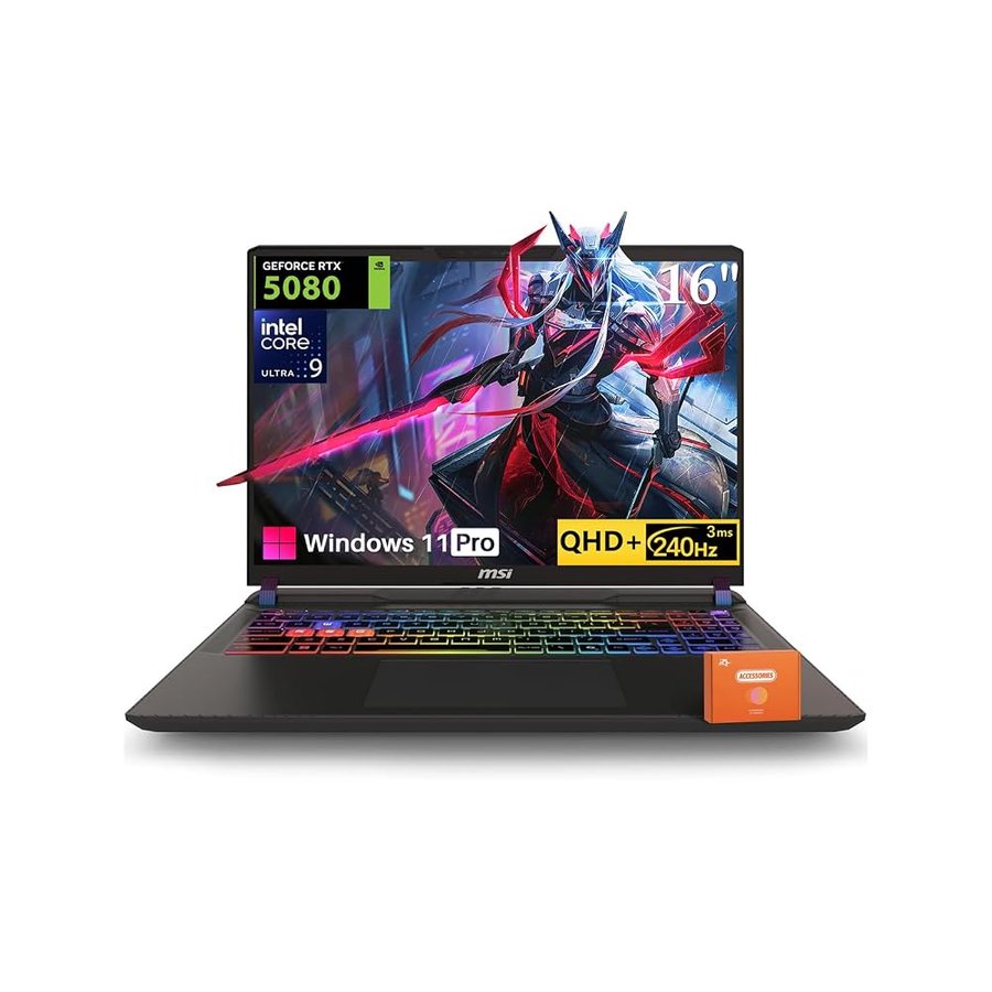 MSI Vector 16 HX AI Gaming Laptop, Intel Ultra 9 275HX (fino a 5,4 GHz), NVIDIA RTX 5080 16 GB GDDR7, 16" QHD+ 240Hz, Wi-Fi 7, 32 GB DDR5, SSD 2 TB, tastiera retroilluminata RGB, Windows 11 Pro, con