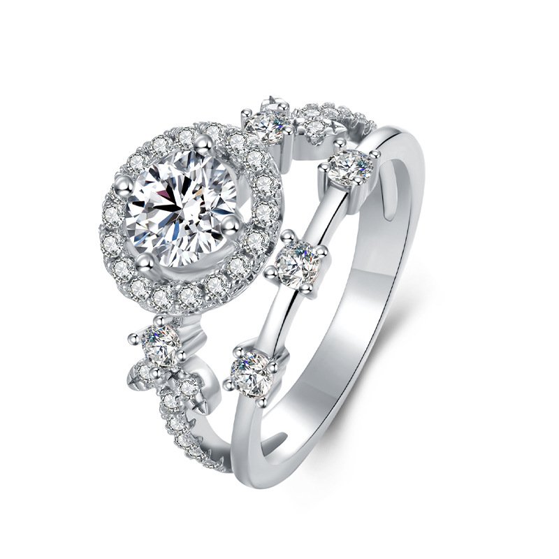 S925 Sterling Silver 1ct D Color VVS1 Moissanite Bridal Ring Set Star Halo Design US Size 5-9 GRA Certified Gift Box
