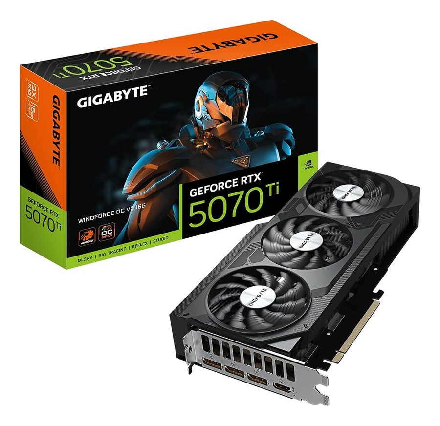 Gigabyte GeForce RTX 5070 Ti WINDFORCE OC V2 16G Scheda Grafica - 16GB GDDR6, 256bit, PCI-E 5.0, 2497 MHz Frequenza del Core, 3 x DisplayPort, 1 x HDMI, GV-N507TWF3OCV2-16GD